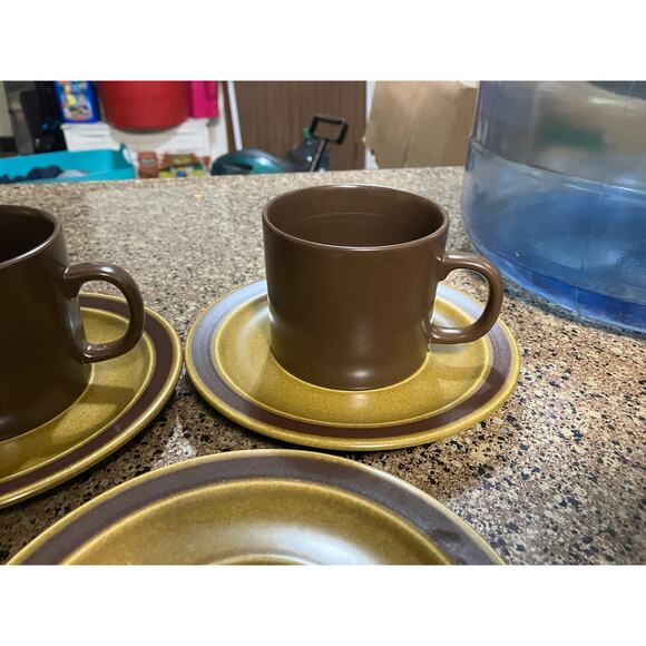 5 Piece Berkeley House Cups Saucers Marguerita Stoneware 70s VTG Yellow Floral - Picture 9 of 9